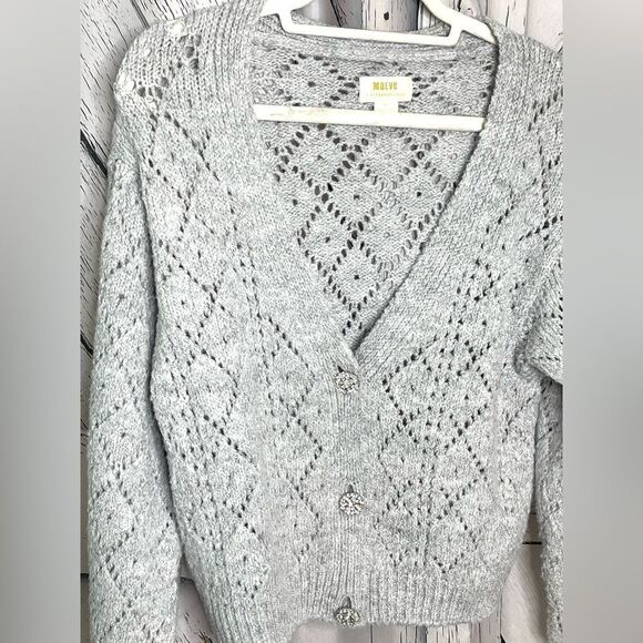 ANTHROPOLOGIE Maeve Pointe Le Cardigan Rhinestone Buttons Gray S - Picture 4 of 10